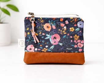 Floral Mini Zipper Bag | Zipper Pouch | Vegan Leather Coin Bag