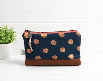 Golden Dot Compact Zipper Bag | Zipper Pouch | Vegan Leather Bag