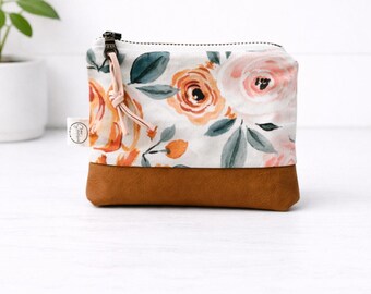 Floral Mini Zipper Bag | Zipper Pouch | Vegan Leather Coin Bag