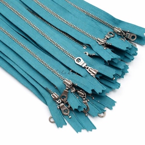 YKK Teal Metal Zipper | Antique Nickel Donut Pull, Color 020, 5 Pack