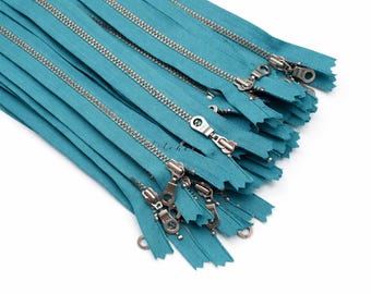 YKK Teal Metal Zipper | Antique Nickel Donut Pull, Color 020, 5 Pack