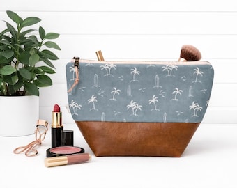 Canvas Makeup Bag | Vegan Leather Pouch | Palm Tree Print | Everyday Accessory
