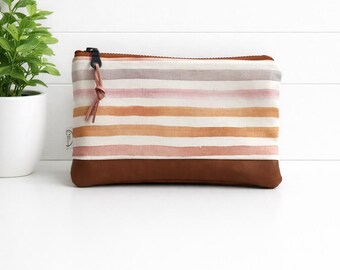 Horizontal Stripe Compact Zipper Bag | Zipper Pouch | Vegan Leather Bag
