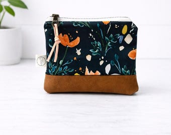 Floral Mini Zipper Bag | Zipper Pouch | Vegan Leather Coin Bag