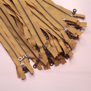 YKK #4.5 Closed End Metal Zipper | Antique Nickel | Color 828 Mustard Yellow| Pack of 5 | Bag and Pouch Zippers
