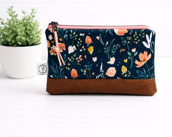 Floral Compact Zipper Bag | Zipper Pouch | Vegan Leather Bag