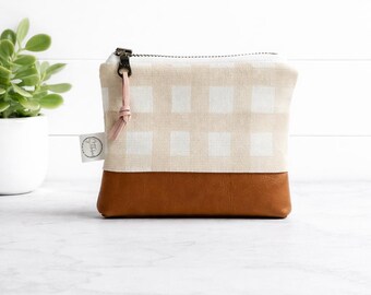 Gingham Mini Zipper Bag | Zipper Pouch | Vegan Leather Coin Bag