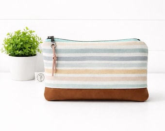 Horizontal Stripe Compact Zipper Bag | Zipper Pouch | Vegan Leather Bag