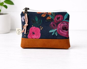 Floral Mini Zipper Bag | Zipper Pouch | Vegan Leather Coin Bag
