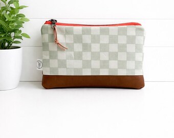 Checkered Compact Zipper Bag | Zipper Pouch | Vegan Leather Bag