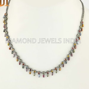 Natural Multi Sapphire Gemstone Solid 925 Silver Handmade Choker Necklace Fashion Jewelry, Mother&#39;s Day Gift, Delicate Necklace Jewelry