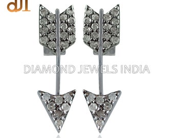 Pave Diamond Arrow 925 Silver Handmade Stud Earrings Fashion Jewelry EAMJ-481
