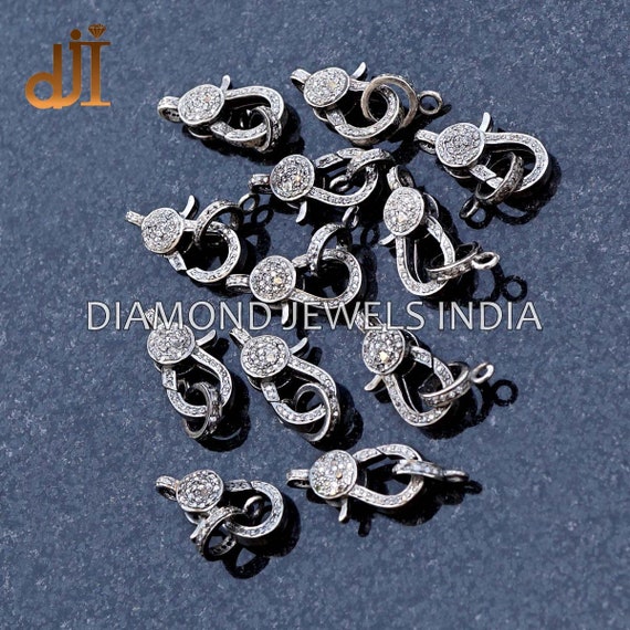 Natural Diamond Clasp Solid 925 Silver Handmade Lobster Lock