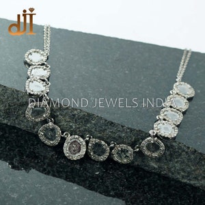 Slice Diamond 925 Silver Chain Necklace Pave Diamond Jewelry, Womens Necklace, Pave Diamond Jewellery, Fashion Necklace, Gift For Her
