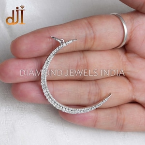 14k White Gold Half MOON Diamond PENDANT, Pave Diamond 14k Gold Jewelry, Diamond Jewellery, Crescent Moon, Diamond Jewels India
