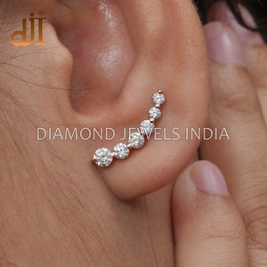 Diamond Ear Climber 14k Gold Earrings, Diamond Stud Earrings, Dainty Jewelry, Christmas Gift Studs, Push Back Earrings Fine Jewelry