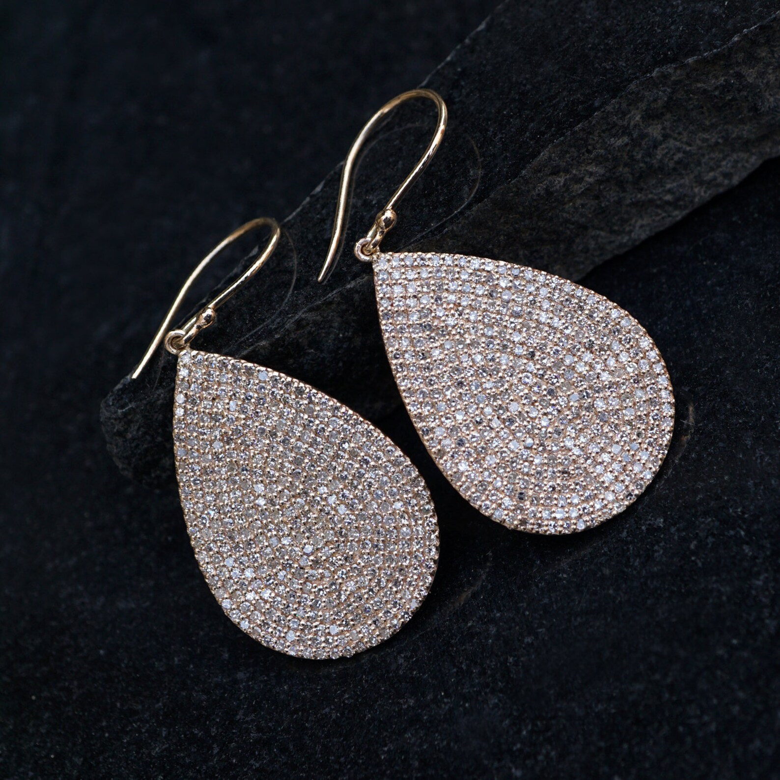 14k Gold Diamond Hook Earrings White Diamond Fine Earrings Etsy