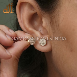 Solid 14k Gold Pave Diamond Studs, 8 MM Round Stud Earrings Jewelry, Diamond Gold Jewelry, Unisex Earrings, Diamond Studs, Earlobe Studs