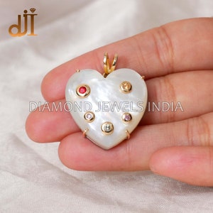Multi Saphir MOP Herz 14k Gold 925 Silber Anhänger Schmuck, Geschenk für sie, zierliche Anhänger Schmuck 25 MM, Cab Herz Stein, Geschenk zum Frauentag