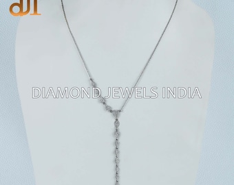 Pave Diamond Jewelry 925 Silver Handmade Chain Lariat Y Necklace Women's Oxidized Fine Jewelry