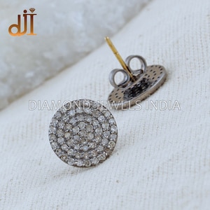 Diamond Disc 12MM Stud Earrings Unisex Jewelry, 14k Gold Handmade Solid 925 Silver Fine Earrings, Minimalist Jewelry,  Round Stud Earrings