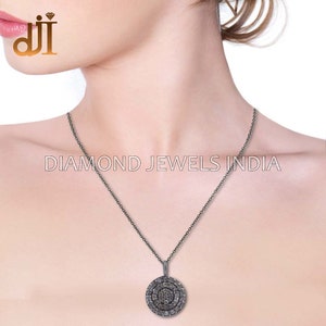 Pave Diamond Disc Charm 16&quot; Chain Necklace Handmade Silver Fashion Jewelry NEMJ-234