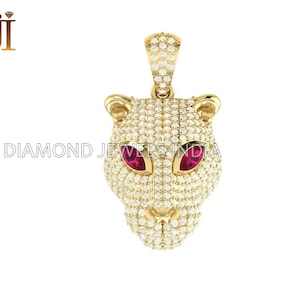 Solid 14k Gold Panther Head Pendant, Pave Diamond Jewelry, Animal Jewelry, 14k Gold Jewelry, Unisex Pendant, Hip Hop Pendant Jewelry