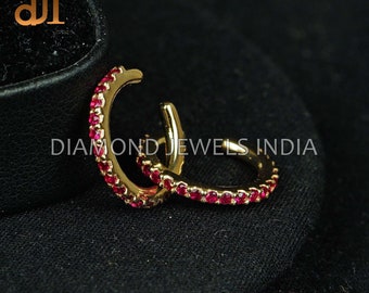 14k Gold Ruby Ear Cuff: Non Piercing Cartilage Earring