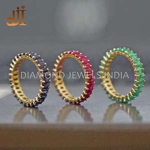 14k Gold Baguette Ruby Ring, Emerald Band Ring, Blue Sapphire Ring Jewelry, 14k Gold Jewelry, Wedding Band Ring, Baguette Gold Ring