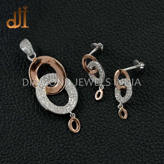 Solid 14k Rose Gold Pendant Earrings Set Pave Diamond Jewelry Wedding Gift New Design Pendant Earrings Gift for Her Diamond Jewels India Etsy Canada