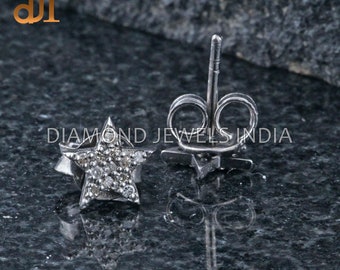 Orecchini a bottone a stella con pavé di diamanti in argento 925 ossidato: gioielli minimalisti