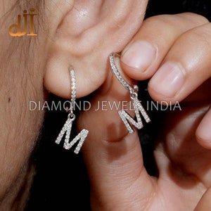 Pave Diamond Initial Hoop Earrings: 14k Gold Alphabet Huggies