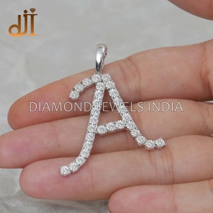 Colgante con inicial A de diamantes en oro de 14 k, colgante con dije del alfabeto, joyería de oro de 14 k, regalo de Navidad para el esposo, joyería de hip hop con la letra A