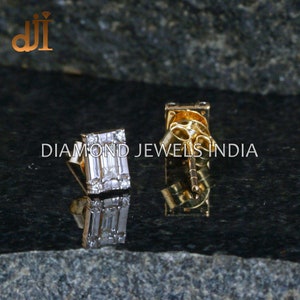 14k Gold White Baguette Diamond Stud Earrings, Diamond Fine Jewelry, Unisex Studs, 14k Gold Jewelry, Baguette Studs, 14k Gold Jewelry