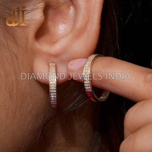 Diamant 14k Gold halb Hoop Ohrringe Schmuck, 14k Gold Schmuck, Jubiläumsgeschenk für sie, Diamant Ohrringe, Ohrläppchen feinen Schmuck