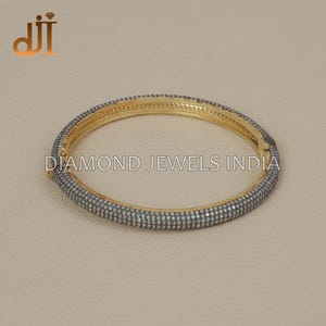 Rose Cut Diamond Yellow Vermeil 925 Silver Openable Round  Bangle, Pave Diamond Jewelry, Victorian Bangle Bracelet, Diamond Fine Jewelry