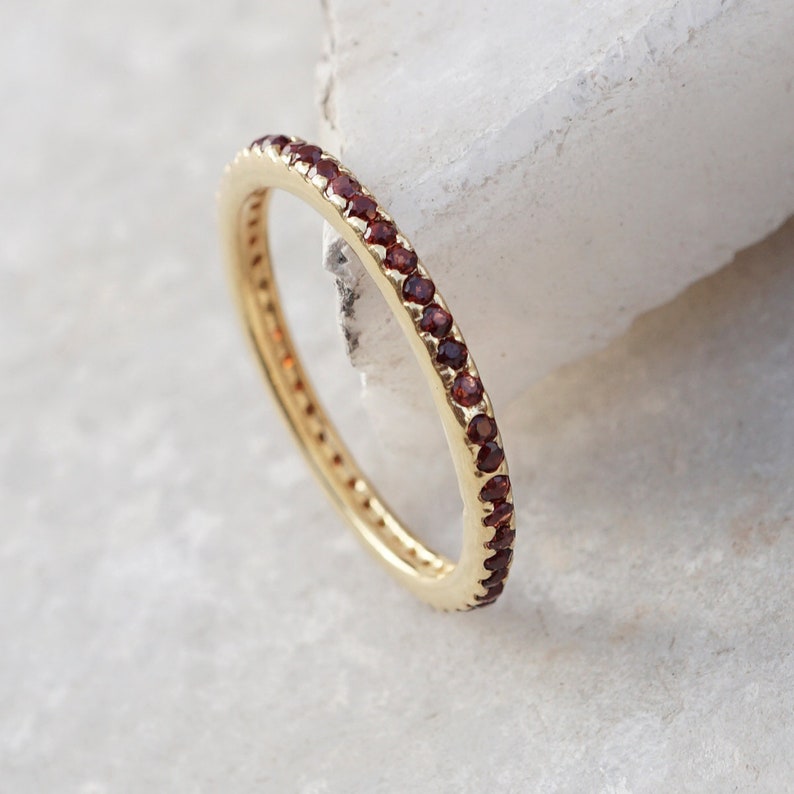 14k Gold Band Garnet Ring Jewelry STACKABLE GOLD RING Band - Etsy