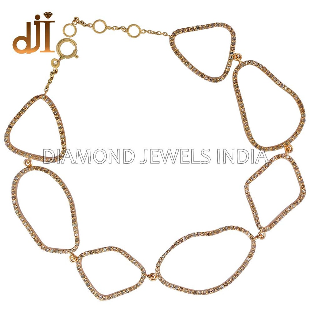 Handmade 14k Yellow Gold Pave Diamond Bracelet: 7 Inch Chain - Etsy