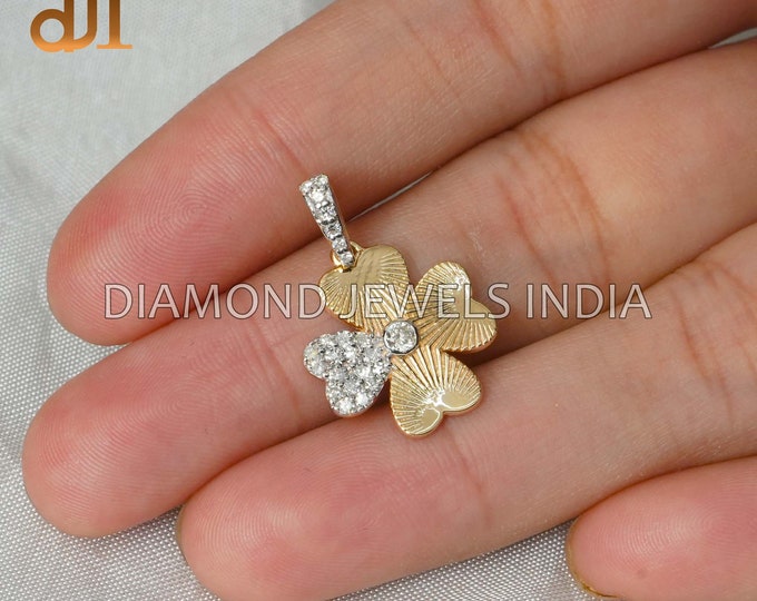 10K Yellow Gold Three Diamond Clover Charm Pendant - Shamrock Necklace For St. Patrick's Day Or Irish Gifts