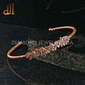 Roségoud vergulde baguette diamanten armband: 925 zilveren manchetarmband