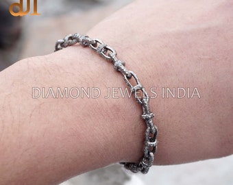 Pave Diamond Link Chain 925 Silver Handmade Bracelet Jewelry Clasp Closuer BRMJOS-367