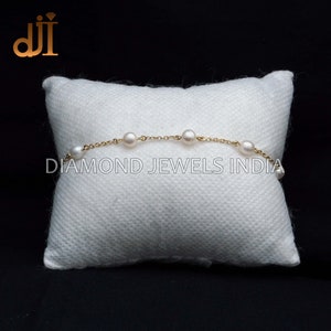 Dainty Pearl Bracelet, Pearl Link Bracelet Gold, Dainty Pearl Jewelry, 14k Gold Chain Bracelet, Bridesmaid Gift Jewelry, Delicate Bracelet