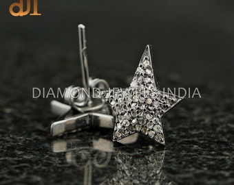 Orecchini a bottone con stella di diamanti pavé: argento 925 e oro vermeil