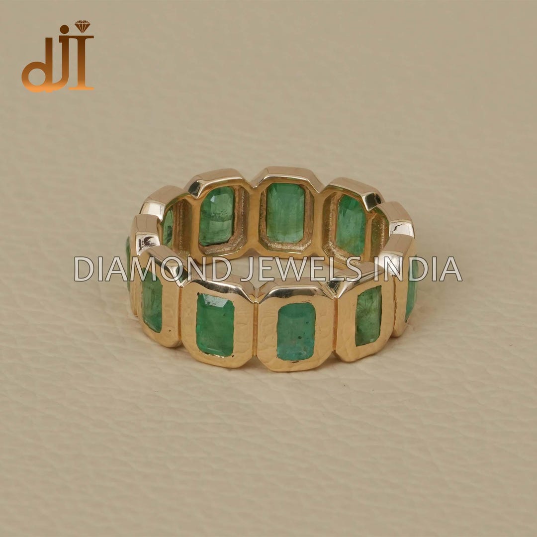 Natural Emerald 14k Gold Eternity Band Ring: Handmade Wedding Jewelry ...