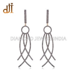 925 Silver Pave Diamond Designer Earrings Handmade Fashion Long Jewelry Gift For Her 20X72 MM