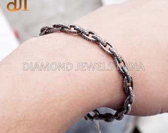 925 Silver Pave Diamond Handmade Link Chain Bracelet Jewelry Clasp Closure BRMJOS-370