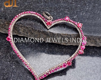 Pingente de Coração de Rubi: Colar de Prata 925 com Pavê de Diamantes