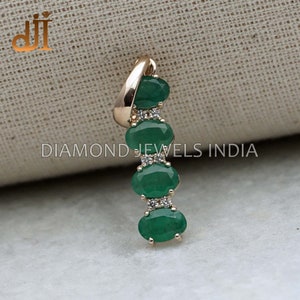 14k Gold Emerald Pendant with Pave Diamond Bar (20x6 MM)
