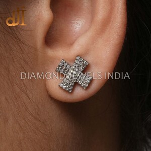 925 Silver Pave Diamond Cross Stud Earrings, Unisex Earrings, Pave Diamond Jewelry, Religious Cross, Summer Jewelry, Silver Fashion Jewelry