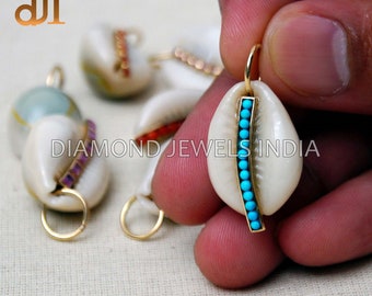 Natürlicher Türkis-Anhänger mit Muschelmotiv aus 14-karätigem Gold, Geburtsstein-Geschenk für Dezember
